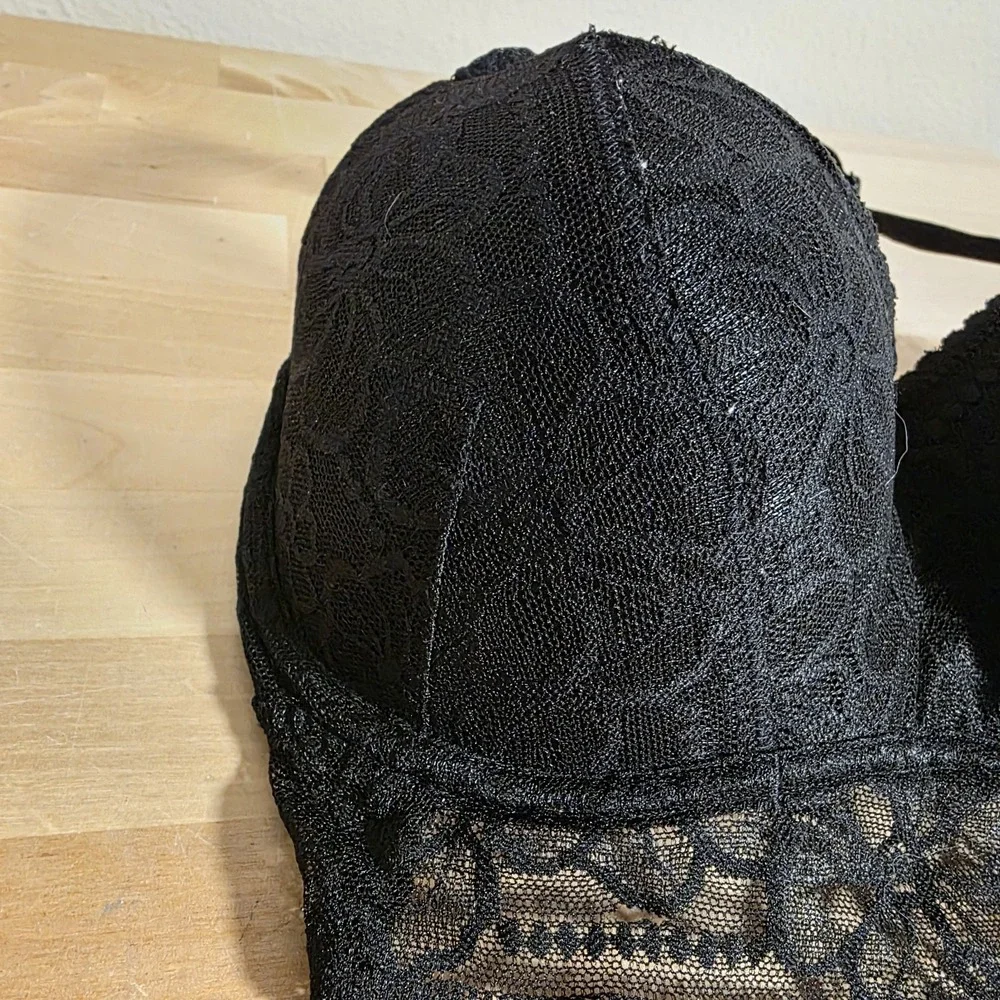 Victoria's Secret PINK Push-up Pigeonnant Lace Underwire Bra Sz‎ S (D-DD) BLACK